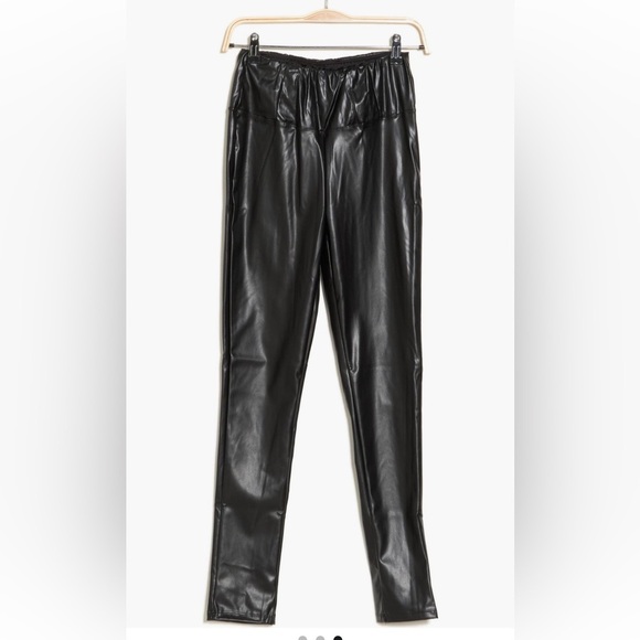 MAX STUDIO Vegan Leather Wide Waist black Leggings/size M - Picture 3 of 3